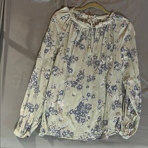 Lucky Brand Floral Print Blouse in Cream and Blue